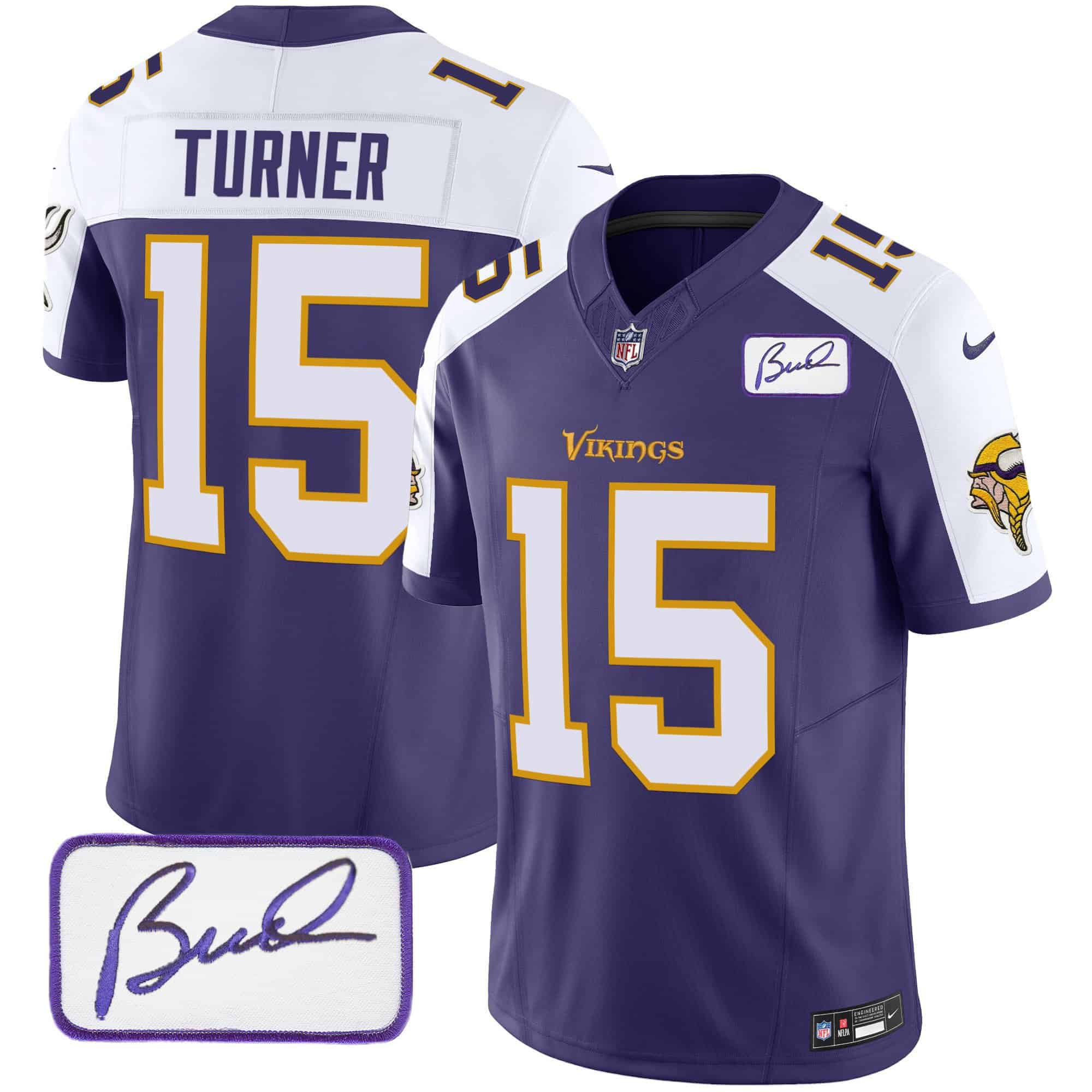 Men Minnesota Vikings #15 Turner Purple 2024 Nike Bud Grant Patch Classic Limited NFL Jersey->indianapolis colts->NFL Jersey